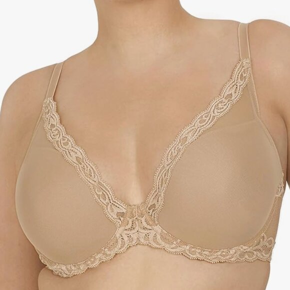 NWT Natori Women Feathers Lace Plunge T-Shirt Bra, cafe, 30D - Picture 3 of 4